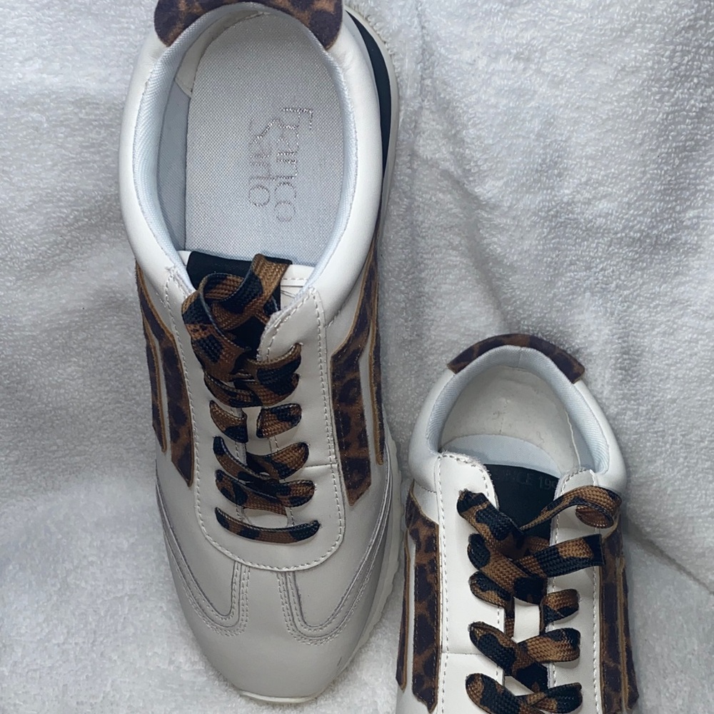 Franco Sarto White Sneakers with Leopard Trim